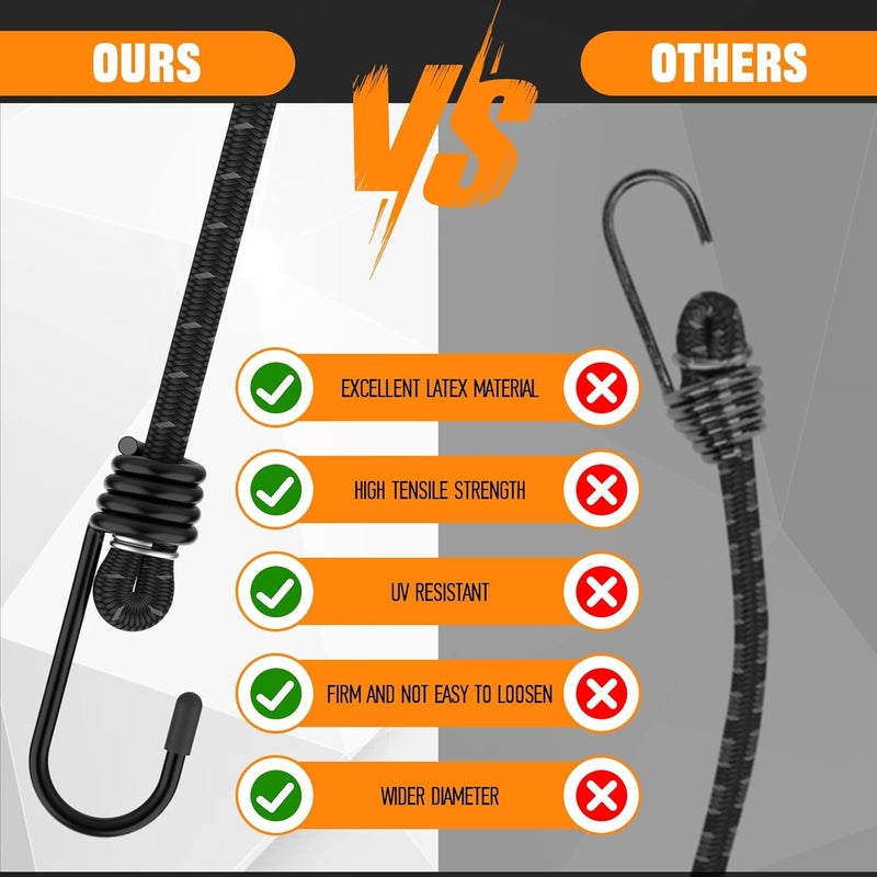 MARRTEUM Bungee Cords with Hooks 72 Inch Long Superior Latex Heavy Duty Elastic Straps [2PCS, Metal Hook] - Image 5
